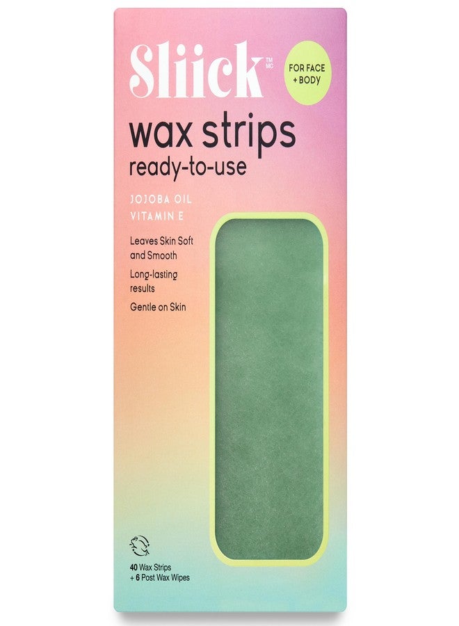 Sliick Ready-to-Use Wax Strips for Hair Removal – 40 Hair Removal Strips for Women with Jojoba Oil & Vitamin E, Includes 6 Post Wax Wipes - Image 1
